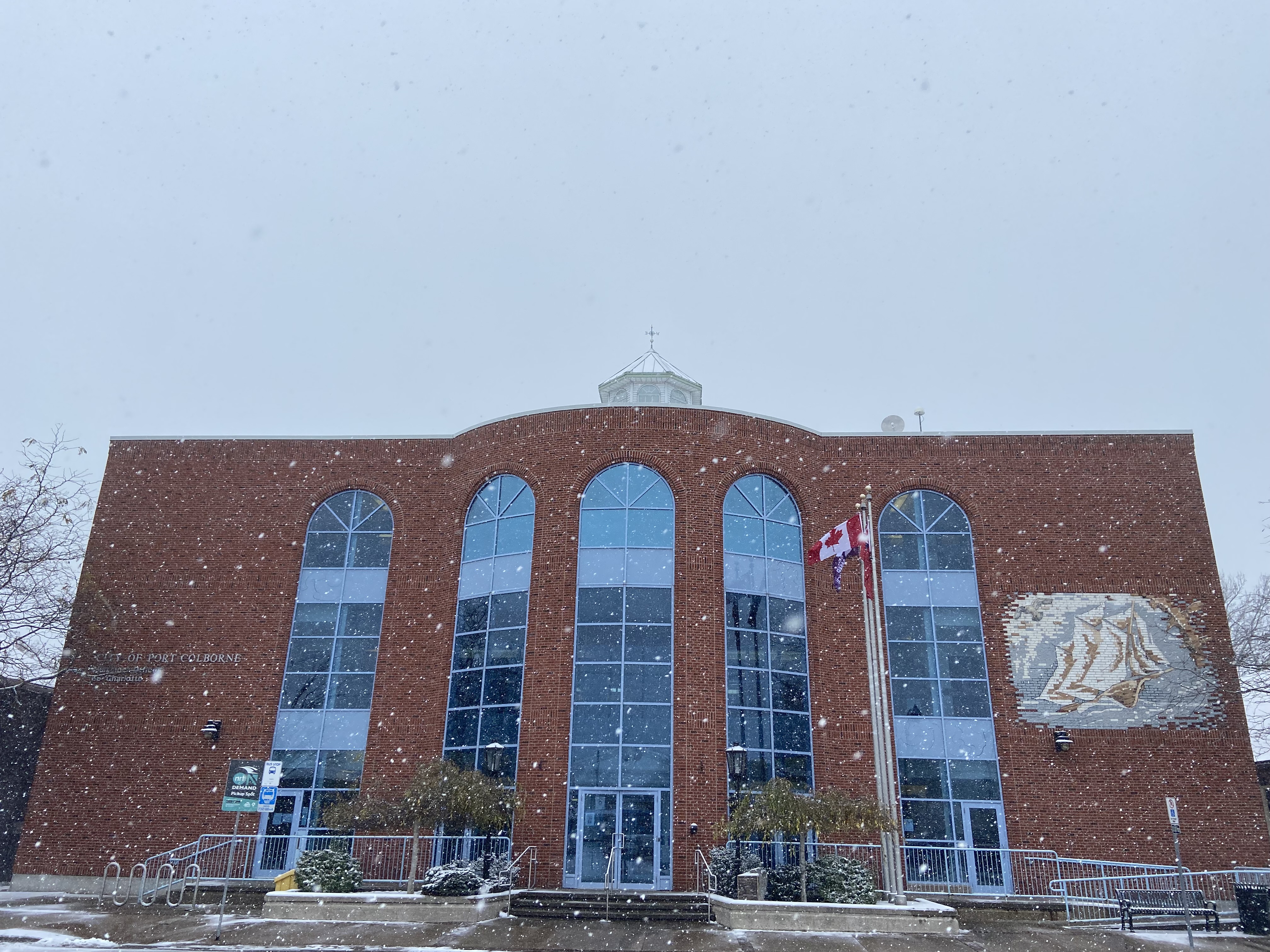 city hall snowing 