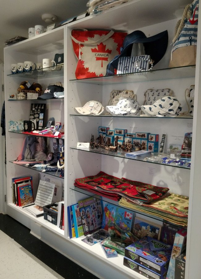 Museum gift shop items on display