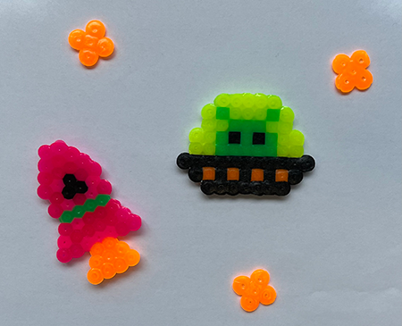 Aliens and UFOs made of perler beads