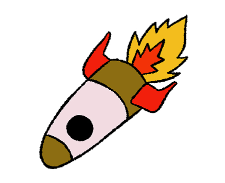 A cartoony rocket in flight